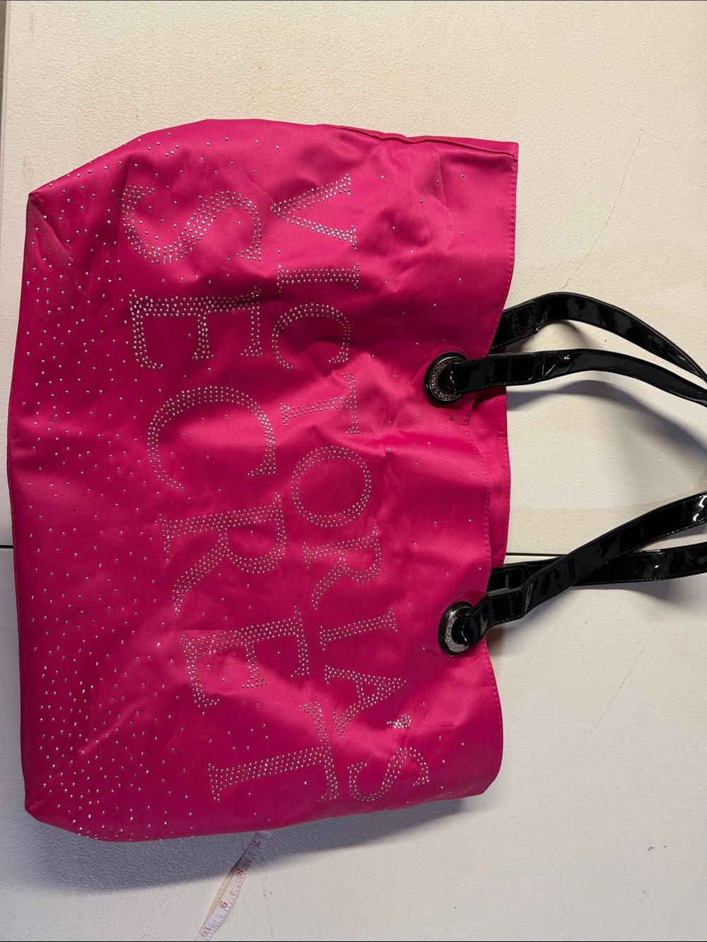 Victoria's Secret Hot Pink Tote with Black Patent Handles